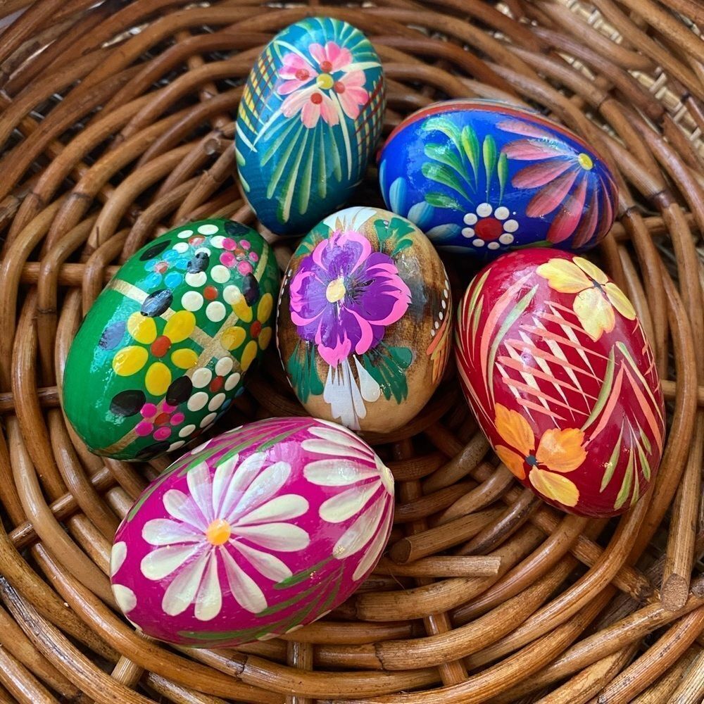 Set of 6 Tropical Floral Decorative Eggs EUC